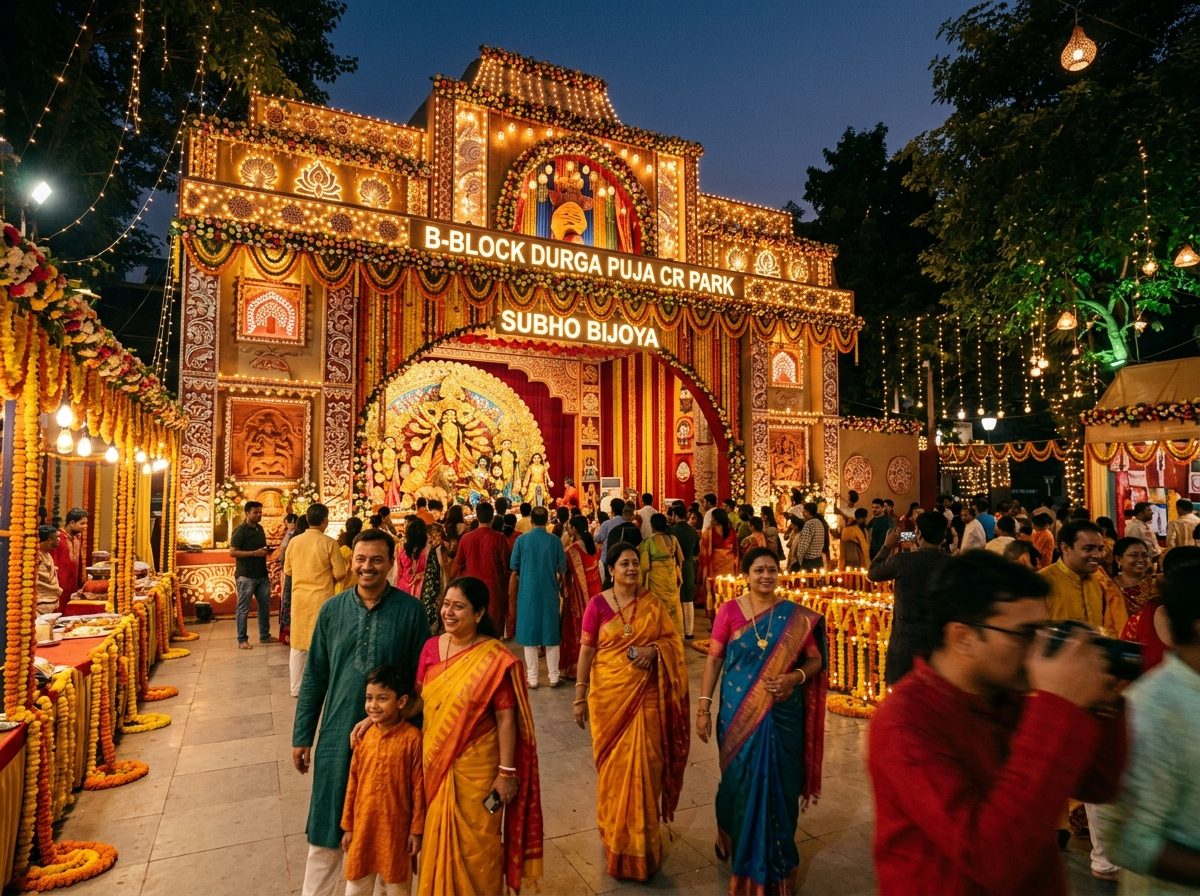 CR Park B-Block Durga Puja Celebration Atmosphere